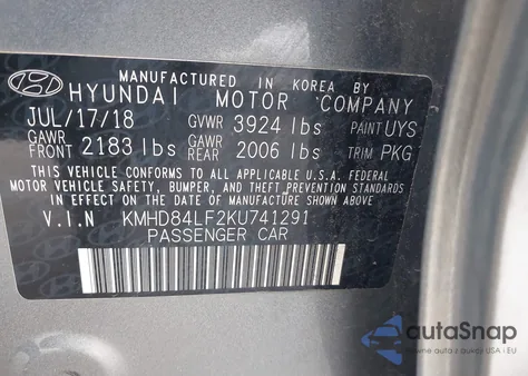 2019 Hyundai Elantra Sel from USA, damaged, VIN KMHD84LF2KU741291